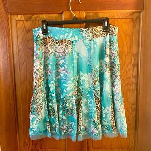 Leopard Print and Aqua Skirt, Chiffon, Size Medium Petite🐝